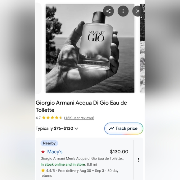 Giorgio Armani Acqua di Giò Eau de Toilette 3.4 FL OZ - Picture 5 of 10